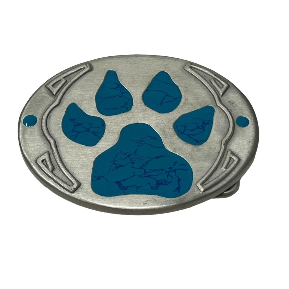 Wisdom Belt Buckle Life and Sacred Spirits Collection Paw Blue Enamel
